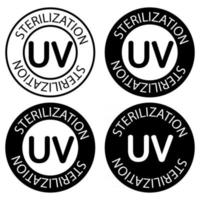 UV sterilization stamp. UV light disinfection. Badge set for ultraviolet sterilization. Ultraviolet germicidal irradiation. Surface cleaning, medical decontamination procedure. Vector