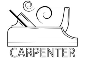 Hand instrument for wood working. Planer with shavings. Carpenter design element in outline style for a logo, label, badge, T-shirts. Carpentry planer vector