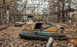 Pripyat, Ukraine, 2021 - View of bumper cars in Chernobyl photo