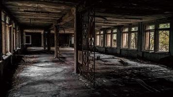 Pripyat, Ukraine, 2021 - Abandoned school hall in Chernobyl photo