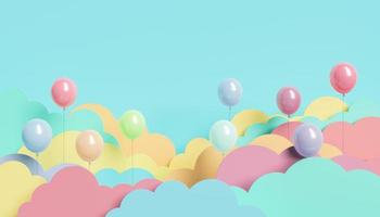 childish background of colorful clouds with balloons photo
