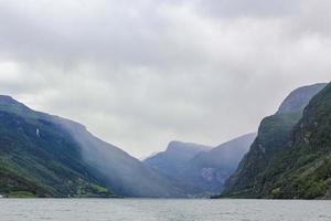 Norwegian beautiful mountain and fjord landscape, Aurlandsfjord Sognefjord in Norway. photo