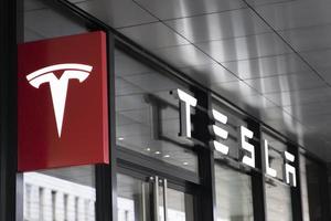 BASEL, SWITZERLAND, SEPTEMBER 24, 2018 - Detail from Tesla store in Basel, Switzerland. It is an American company that specializes in electric automotives founded at 2003. photo