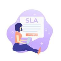 SLA, service level agreement, vector illustration with a girl