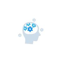 thinking icon, gears in head vector