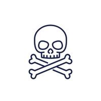 danger icon, skull and bones line vector