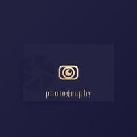 photography logo with camera, minimal design, gold on dark vector