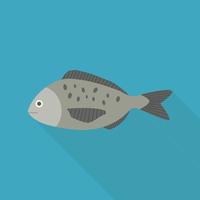 Gray fish icon in flat long shadow design vector