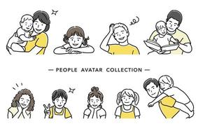 People Avatar Vector Line Drawing Collection. Set Of Parents And Children Flat Simple Illustration Isolated On A White Background.