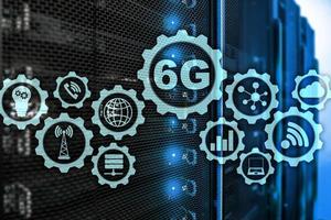 Futura tecnología de comunicaciones rápidas. Concepto de conexión de red 6g. tecnología inalámbrica móvil de alta velocidad foto