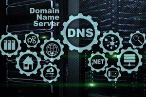 dns. sistema de nombres de dominio. comunicación web en red. concepto de tecnología digital e internet foto