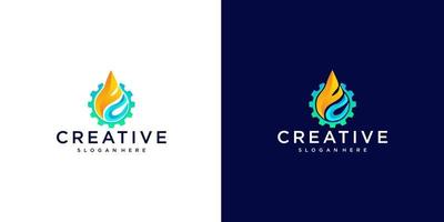 Gear oil and fire logo design vector