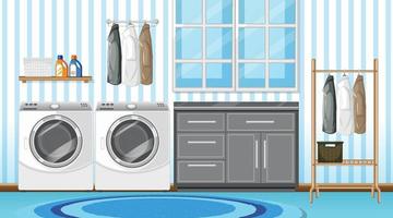 Laundry room interior design with furnitures and decorations vector