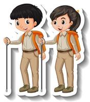 Couple kids wear safari outfit cartoon character sticker vector