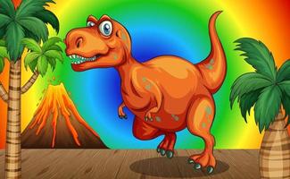 Cartoon dinosaur on rainbow gradient background vector