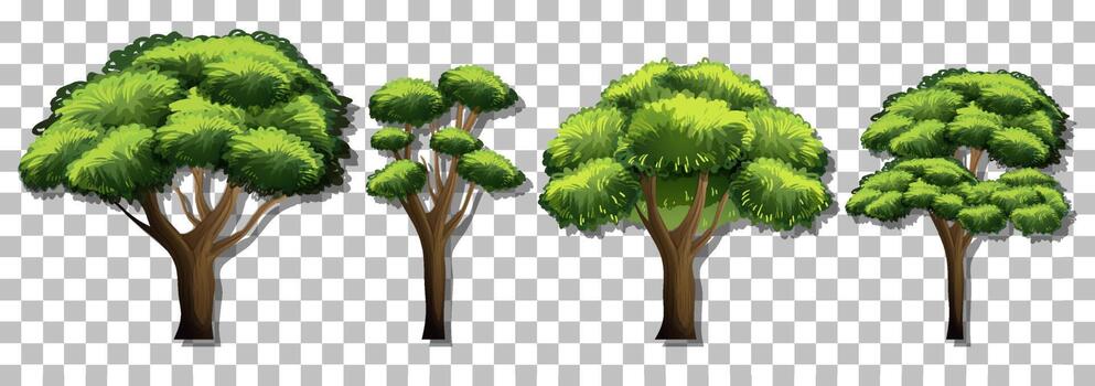 Set of various trees on grid background vector