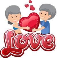 Elderly couple holding heart on white background vector