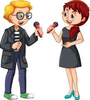 A couple singing together with microphone vector