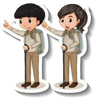 Couple kids wear safari outfit cartoon character sticker vector