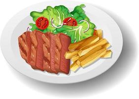 Healthy breakfast with steak and french fried and salad vector