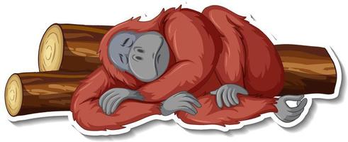 Sad orangutan laying down cartoon sticker vector