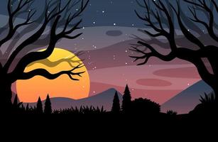 Spooky forest night background with full moon vector