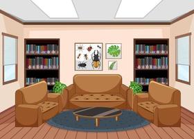 Diseño interior de biblioteca vacía con estanterías. vector