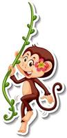 Monkey holding liana cartoon character sticker vector