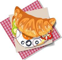 Breakfast croissant sandwich with vegetable and egg isolated vector