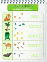 Spelling word game worksheet template vector