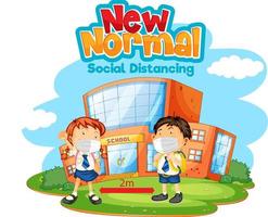 New Normal with student keep social distancing vector