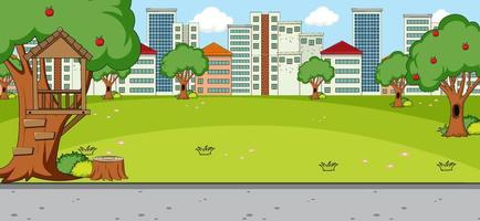 Horizontal scene with park and cityscape background vector