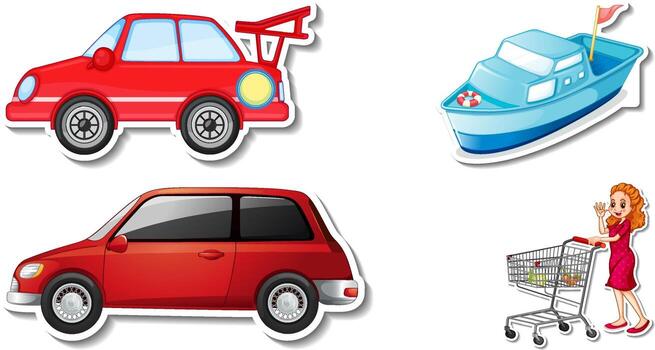 pegatinas aleatorias con objetos de vehículos transportables vector