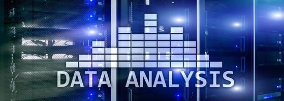 Big Data analysis text on server room background. Internet and modern technology concept photo