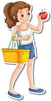 mujer joven, tenencia, cesta de la compra, con, bacterias vector