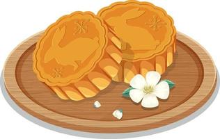 Rabbit mooncakes on wooden plate vector