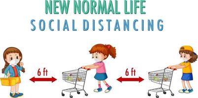 New Normal Life with children keep social distancing vector