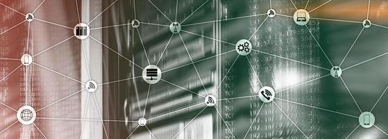 Website Banner Mixed Media. IOT - internet of things concepts. ICT - information and telecommunication technology. photo