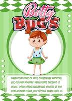 plantilla de tarjeta de juego de personajes con word betty bugs vector