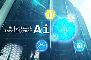 AI, Artificial intelligence, automation and modern information technology concept on virtual screen photo