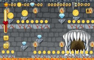 Platformer game template with underground lava theme vector