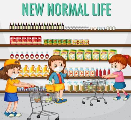 New Normal Life with children push shopping cart