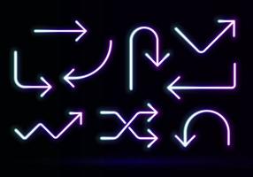 Vector of blue neon directional arrow, LED pointer lines, Retro street glowing light signs, isolated on black background.