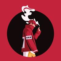 male character smoke flat illustration vector