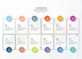 Square shape infographic with 12 steps. vector