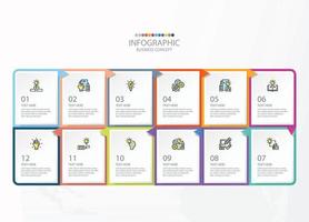 infografía de forma cuadrada con 12 pasos. vector