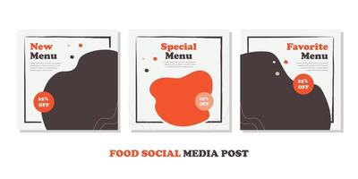 Menú de comida banner publicación en redes sociales. plantillas editables de redes sociales para promociones en el menú de comida. conjunto de historias de redes sociales y marcos de publicaciones. Diseño de maquetación para marketing en redes sociales. vector