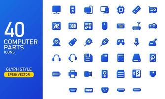 Computer parts and components icon set. Computer hardware glyph icon collection. Suitable for design element of computer app software and technology infographic. vector
