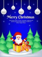 tarjeta de felicitación para navidad con santa claus y caja de regalo vector