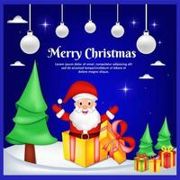 greeting card for christmas with santa clause and gift box vector